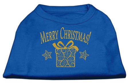 Golden Christmas Present Dog Shirt Blue Sm